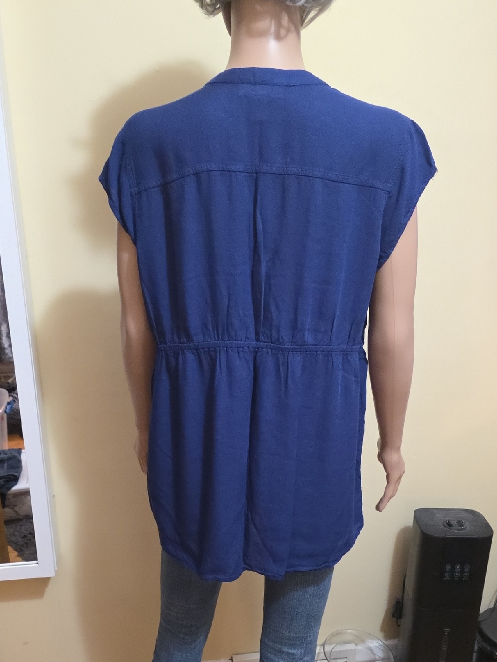 Navy Blue Maternity Split-Neck Drawstring Tunic - Picture 4 of 6